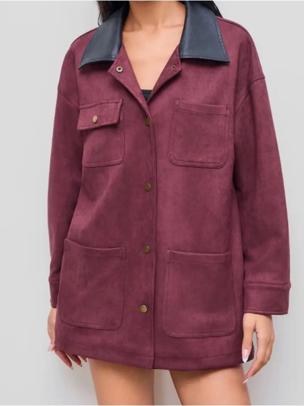 Cider Burgundy Utility Jacket with Black Collar